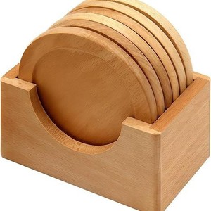 Wooden Coasters Beechwood Walnutwood Round Heat Insulating Mats For <b>Teacup</b> Protection 6 Pack Promotional Use - Product Image 1