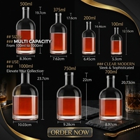 Botol Kaca Bulat Mewah 750ml Wadah Minuman Keras Bening Botol Kaca Kosong untuk Wiski