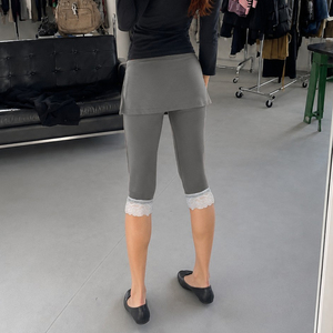 Korean Casual Balletcore <b>Lace</b> Patchwork Layered Yoga Capri Pants Knit Sporty Fashion Simple Versatile Pants for Women - Product Image 4