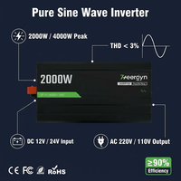Convertisseur à onde sinusoïdale pure 2000W, 4000W de crête, DC 12V vers 110V/120V, robuste, pour camping-car, marine, Van Life, Starlink, réfrigérateur