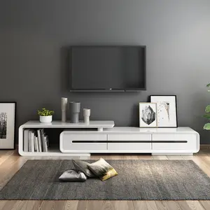 Italiaanse Moderne Uitschuifbare Design Hoogglans Gelakt Wit Tv Display Media Unit En Salontafel
