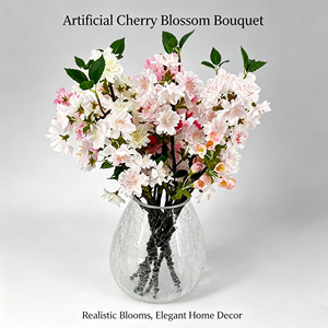 Fleur artificielle en soie, directement de l'usine, 48 cm, simulation de fleur de cerisier, bouquet pour mariage, décoration intérieure et extérieure. - Product Image 2