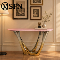 Table console de luxe en acier inoxydable avec cadre dégradé et plateau en cuir pour les halls d'entrée, les halls d'hôtels, les villas, les salles d'exposition, les zones de réception