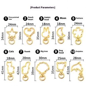 3 Colors Creative Keychain Five-pointed Star Moon Dolphin Cherry Blossom cat Heart-shaped Alloy DIY Keychain Accessory - Product Image 4