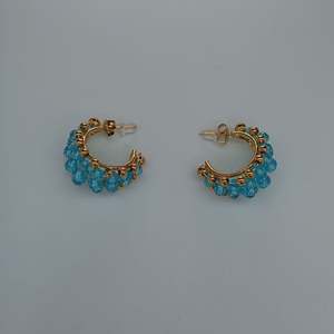 Fine Dangle <b>Earrings</b> PVD Gold Plated 316L Stainless Steel Blue <b>Crystal</b> Hoop <b>Studs</b> Sustainable Resistant Jewelry - Product Image 1