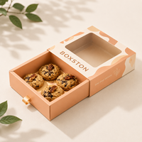 Boîte en carton personnalisée avec languette à ruban pour biscuits, chocolats, et emballage à emporter pour coupes de sauce, avec fenêtre transparente