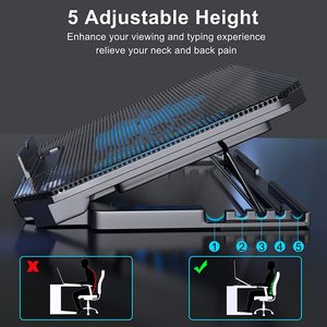 Support pour ordinateur portable de haute qualité, 5 hauteurs réglables, 2 ports USB2.0, dissipation thermique, avec ventilateurs haute vitesse pour ordinateur portable de 12 à 15,6 pouces, ergonomique - Product Image 2