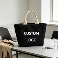 Tas Tote Kanvas Hitam Kecil dengan Logo Custom, Tas Tangan Katun Reusable, Hadiah Promosi, Tas Makan Siang, Pegangan, Pantai, Ukuran Dapat Disesuaikan