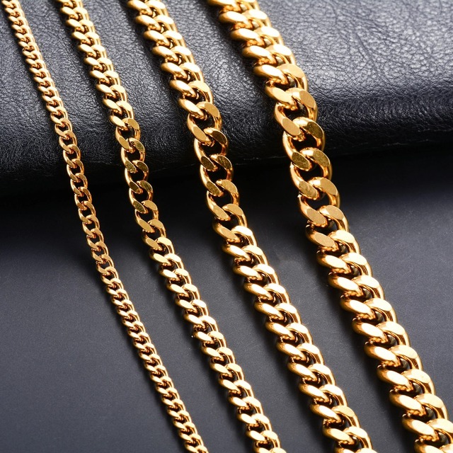 Men's Stainless Steel Chunky Necklace Link Miami Cuban Chain for Women Rock Punk Boy Metal Jewelry Gift Gold Color Plated Choker