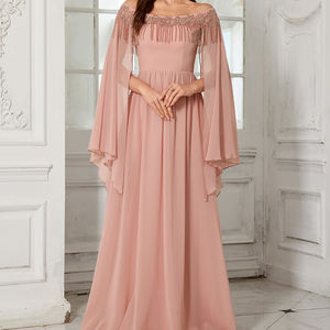 <span class=keywords><strong>Robe</strong></span> de soirée <span class=keywords><strong>longue</strong></span> élégante pour femme, à épaules dénudées, avec broderie de strass <span class=keywords><strong>et</strong></span> de paillettes, manches longues évasées <span class=keywords><strong>et</strong></span> décorations à pompons - Product Image 1