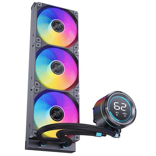 SNOWMAN 360mm AIO Liquid CPU Cooler with LCD Screen Real-Time CPU Temperature & TDP Display ARGB Pump Head and Triple PWM Fans
