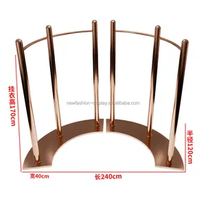 Stainless Steel Clothing Hanging Rack Heavy Duty Round Chrome Rose Gold Curved Clothing Rack Display Shelf for Boutique Store