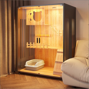 Nuevo Lanzamiento Villa de Lujo Moderna para Gatos de Interior Gran Recinto para Gatos con Ruedas Casas de <span class=keywords><strong>Madera</strong></span> Multifuncionales para Gatos de Interior - Product Image 4