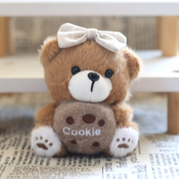 12CM blanc marron Biscuit ours en peluche cadeau d'anniversaire Dessert boutique cadeau porte-clés sac à dos décoration voiture clé pendentif peluche porte-clés