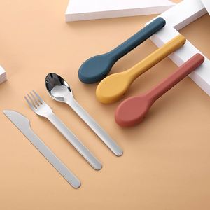 Ensemble de couverts portables 3 pièces en acier inoxydable (fourchette, cuillère, couteau) pour l'école, le camping et les voyages en extérieur - Product Image 2