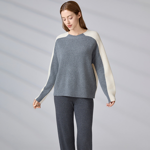 Suéter de Punto Casual con Cuello Redondo y Mangas Raglán, Diseño Color Block, para Otoño e Invierno, Mezcla de Lana y Cachemira para Mujer - Product Image 5