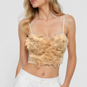 Chuangerm en stock, Nouveauté 2026, Vêtements <span class=keywords><strong>de</strong></span> mariée, Haut court pour femme avec fleurs en tulle 3D faites à <span class=keywords><strong>la</strong></span> main, perles en strass et coussinets <span class=keywords><strong>de</strong></span> poitrine - Product Image 1