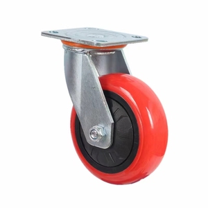 Toptan 3/4/5 inç PU tekerlek tekerlekler kilitleme fren katı kırmızı kaplama sarhoş tekerlek çelik poliüretan sessizce OEM için döner - Product Image 6