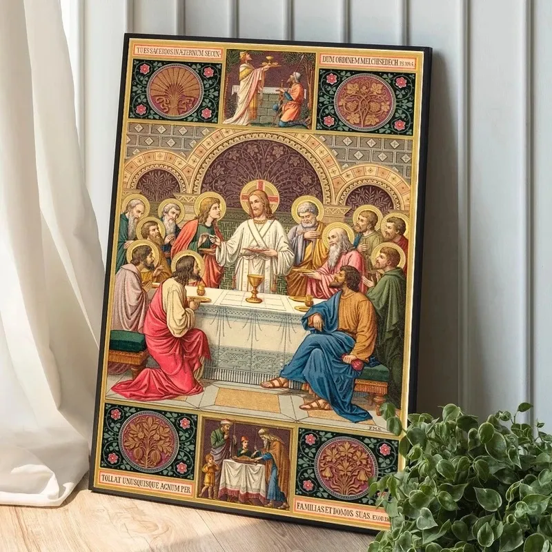 الشمال خمر المقدسة بطاقة العشاء الأخير قماش اللوحة المسيحي يسوع العذراء الملصقات الكنيسة الصورة غرفة المعيشة ديكور المنزل