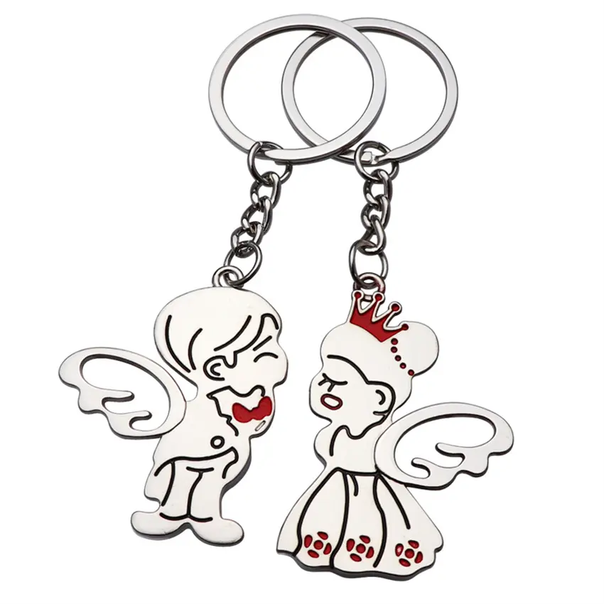 Custom Logo 3D/2D Enamel Keyring Angel Adornment Silver Metal Keychain