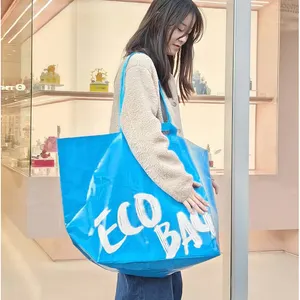 Bolsa de supermercado reutilizable promocional laminada con logotipo personalizado de nuevo diseño, bolsa de compras tejida PP