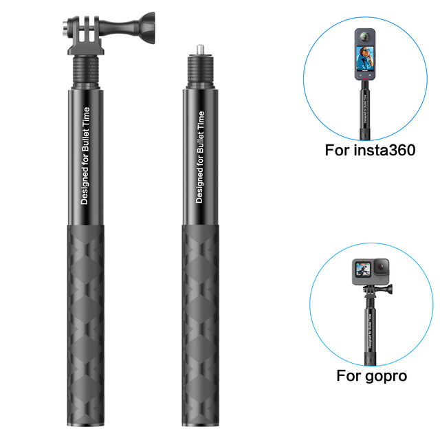 120cm Aluminum Invisible Selfie Stick Action Camera Mount Monopod W/ Tripod Adapter for Insta360 X6 X5 DJI Osmo 360 GoPro Max 2