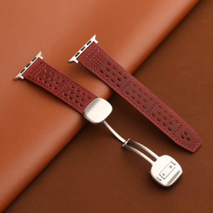 Correa Magnética de Acero Inoxidable y Cuero Genuino Premium para Relojes Serie 11, 10, Ultra y SE |   Correa Plegable Suave e Impermeable con Hebilla - Product Image 3