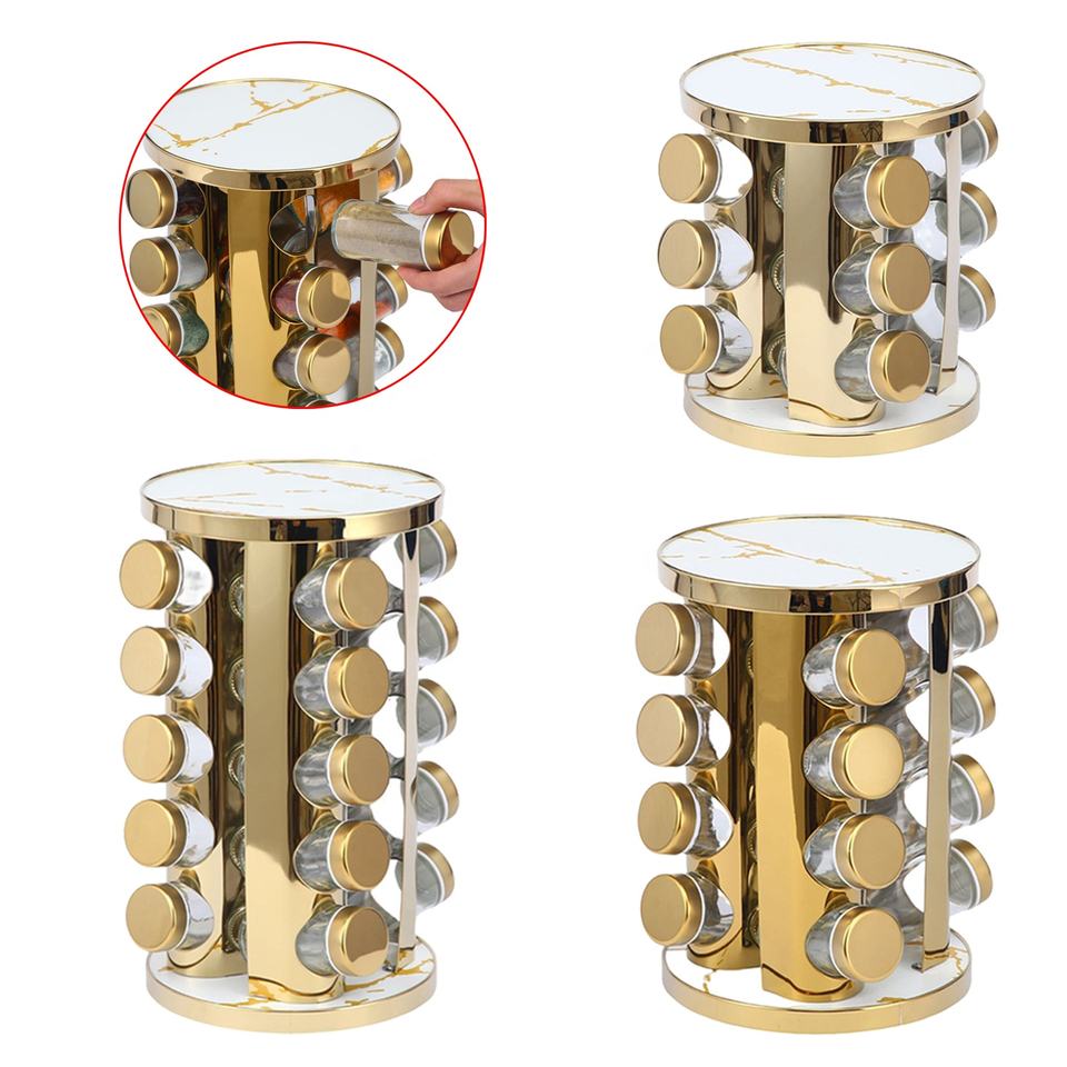 360 Degrees Rotating Spice Rack with 12 16 20 Pcs Seasoning Jars ...