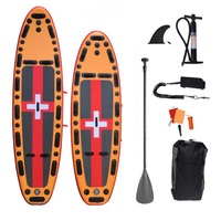 Planche de paddle gonflable de sauvetage haute visibilité orange-rouge avec kit SUP, pagaie, pompe, aileron, leash et sac