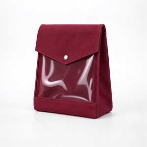 Neceser de Lona Borgoña con Cierre de Botón a Presión y Ventana Transparente 19x5x27cm, Bolsa de Viaje para Cosméticos, Logotipo Personalizado OEM ODM, MOQ Bajo - Product Image 2