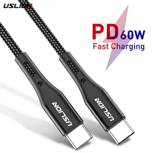 USLION 0.5 미터 PD60W 3A 노트북 태블릿 전화 타입 C 고속 충전 데이터 케이블 듀얼 PD USB C to Type-C 케이블