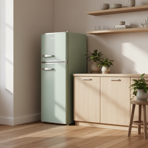 Réfrigérateur compact de style <span class=keywords><strong>vintage</strong></span> MDFR120-RE à double porte, sans givre, électrique, 116L, refroidissement par air, économie d'énergie - Product Image 1