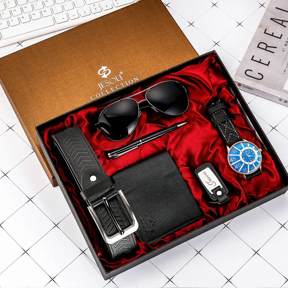 6 pz/set set di scatole regalo per orologi di lusso con penna per orologio al quarzo con portachiavi per cintura con occhiali