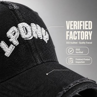 Casquette streetwear unisexe en denim délavé certifié SGS, 6 panneaux, effet vieilli, broderie 3D, logo personnalisé
