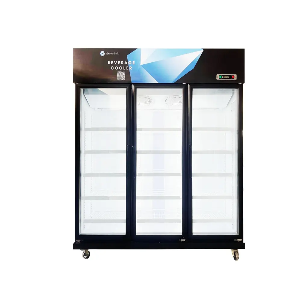 Fan cooling 980L 3 door refrigerator Display Freezer Black Marble Power White LED Light Glass Style LYQ Fan Chiller