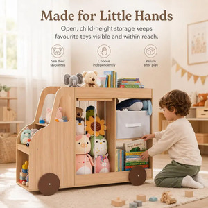 Organisateur de jouets en bois en forme de voiture, bibliothèque, rangement pour chambre d'enfant, meubles de crèche - Product Image 4