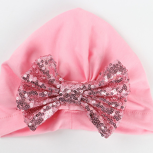 Gorros Lindos <span class=keywords><strong>para</strong></span> Bebés Recién Nacidas, Gorro <span class=keywords><strong>Turbante</strong></span> Suave <span class=keywords><strong>de</strong></span> Algodón con Lazo y Lentejuelas <span class=keywords><strong>para</strong></span> Bebés - Product Image 3