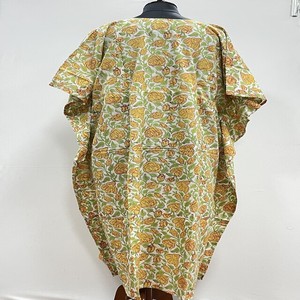 Robe Kaftan pour Femme en Coton Pur à Imprimé Bloc, Col Classique, Modeste, Fait Main, Motif Floral, Coupe Classique, Taille Unique, 1 Pièce - Product Image 6