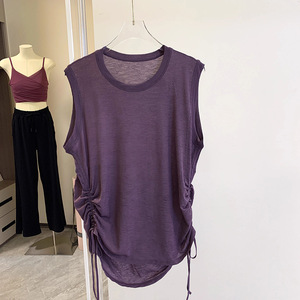 Débardeur de sport uni sans manches pour femme, fin et ample, design simple, idéal pour la course, l'entraînement et le yoga, séchage rapide - Product Image 5