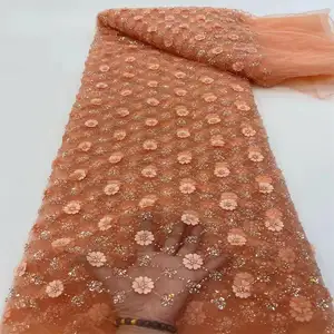 Tessuto ricamato per abbigliamento donna tessuto di pizzo con strass di cristallo all'ingrosso per abito da festa da donna