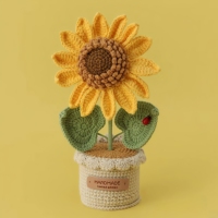 Pot de fleurs de style artificiel crocheté à la main de meilleure qualité Textile et tissu artisanat Crochet Pot de tournesol Crochet Bouquet de fleurs