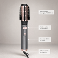 Styler capillaire portable 6-en-1 multi-accessoires pour lissage, bouclage, peigne, brosse, séchage, 3 réglages de chaleur, contrôle de la chaleur polyvalent