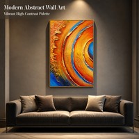 Tableau mural abstrait moderne sur toile avec texture de peinture à l'huile impasto et cadre fin doré pour la décoration de salons et de galeries de luxe