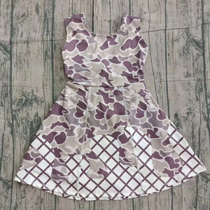 GSD2819 Custom Little Girl Boutique CAMO Print Yoga Dress Kids Wholesale Sleeveless Summer Active Set with Flowers Decoration - Product Image 1