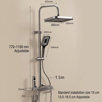 Système de douche thermostatique mural en aluminium spatial chromé avec affichage numérique à touches piano, fonction pluie et massage doux, pour usage hôtelier