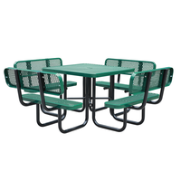Table de pique-nique en acier de grande taille pour l'extérieur, pour espaces publics et commerciaux, table de restaurant extérieure, table de jardin en métal, table à manger extérieure avec banc et chaise