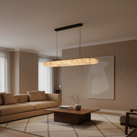 Lustre en bois en forme de rectangle long, LED, hauteur réglable, corps noir, lumière blanche chaude 2700K, éclairage pour salon