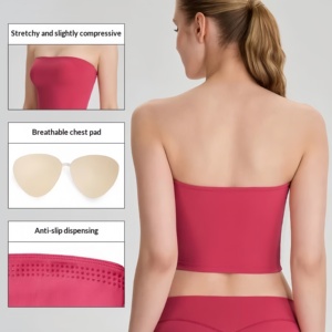 Reggiseno sportivo da donna senza spalline, con punti in silicone antiscivolo, imbottiture rimovibili, alta elasticità, abbigliamento yoga - Product Image 2