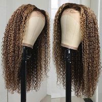 Pelucas de Cabello Humano con Encaje Frontal HD sin Pegamento para Mujeres Negras, Peluca con Ondas de Agua y Reflejos, Pre-Desplumada, Ombre, Rizada, Cabello Virgen