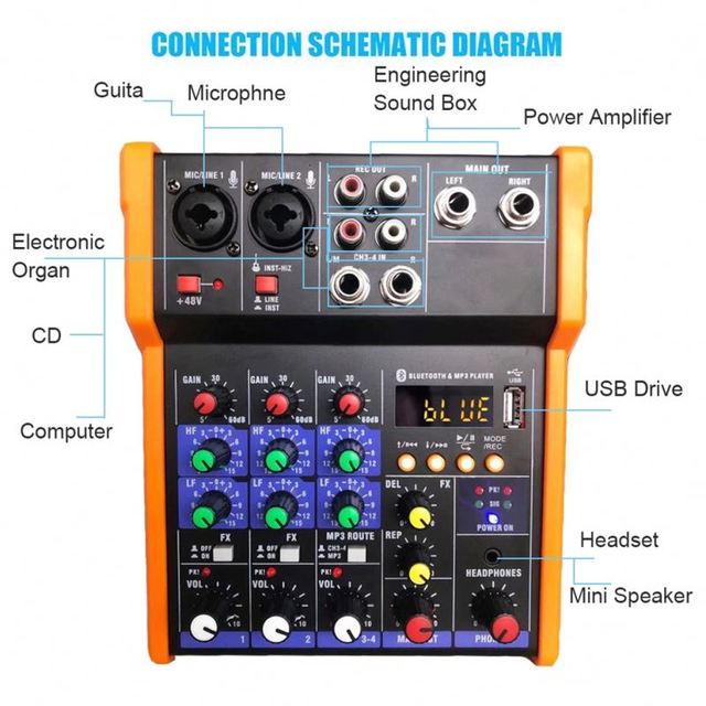 Professional Audio Dj Mixer of Sound System 4 Channel Mixer Professional Audio Digital Audio Mixer 4 Channel